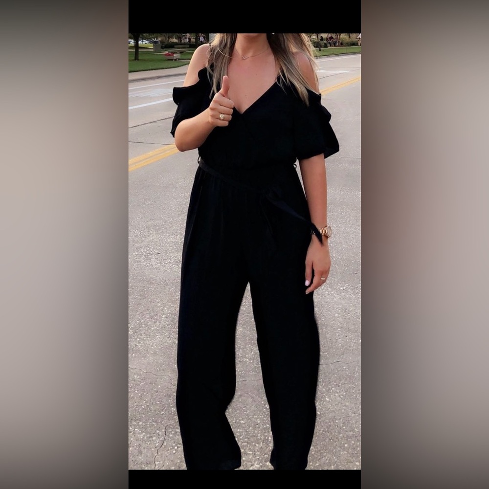 She + Sky Black Flutter Sleeve Jumpsuit Cocktail